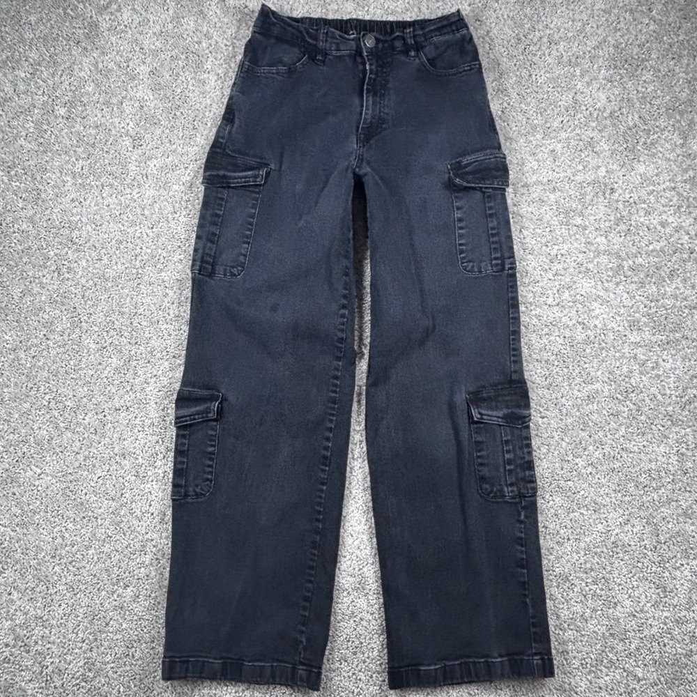 Madden NYC Womens Black Cargo Jeans Wide Leg Relaxed Fit Size S WMGP042S1